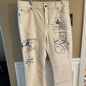 Ralph Lauren Natural Nautical Print Embroidered Women’s Jeans NWT Size 10